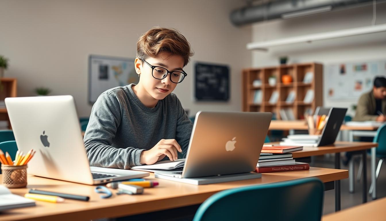 Student using learning strategies while studying